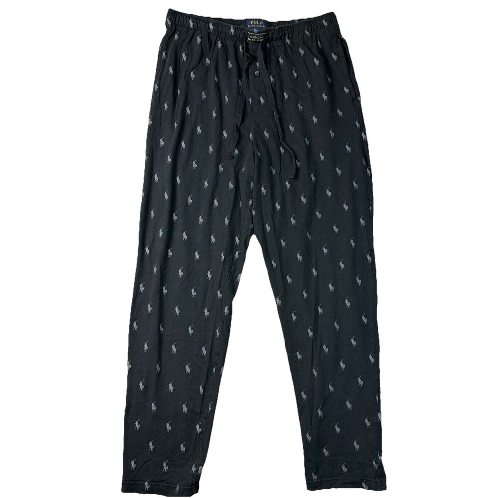 Polo Ralph Lauren Black Pony Printed Cotton Pajama Pants‎ Mens Sz Large
